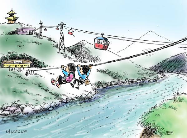 Tuin, ropeway for school, cable-cars for temples